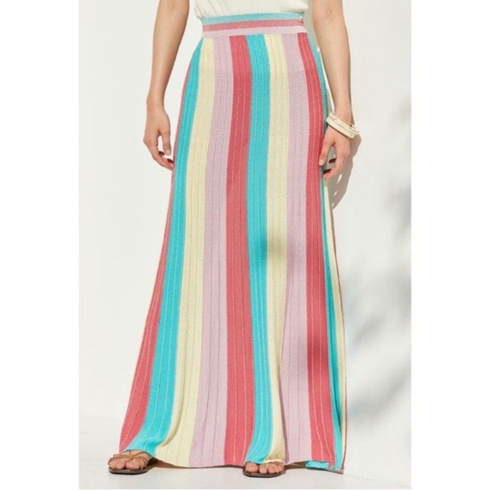 Find Me Now Anthropologie Size Medium Sparkly Colorful Pastel Striped Maxi Skirt